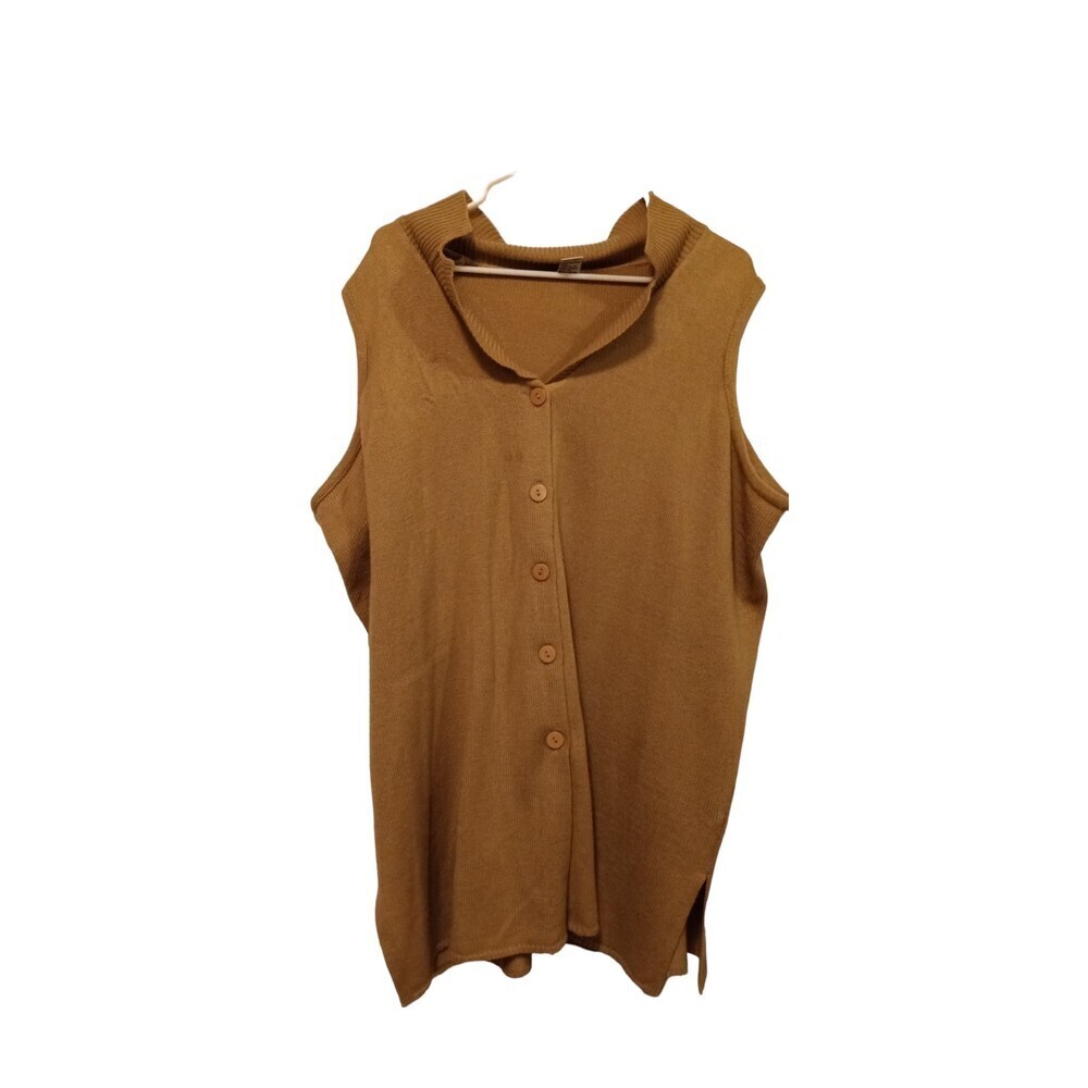 Tan knit sleeveless collard top‎